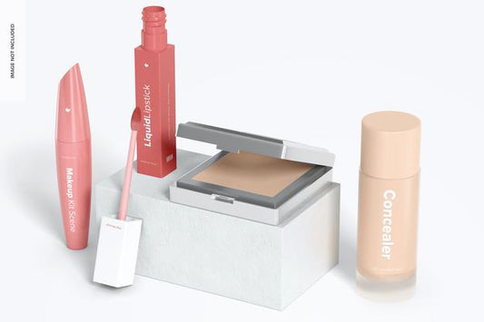 Free Makeup Kit Scene Mockup, Left View Psd