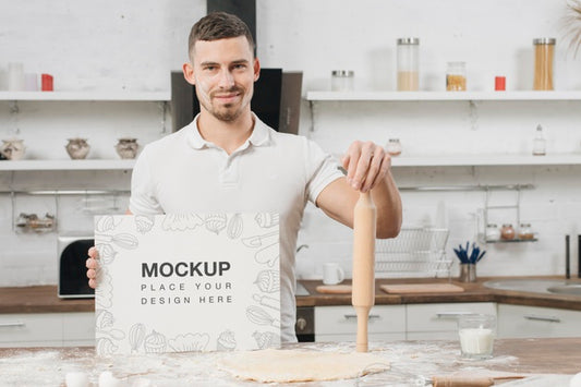 Free Man In The Kitchen Holding Rolling Pin Psd