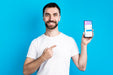 Free Man In White Shirt Showing Mobile Phone Front View Psd