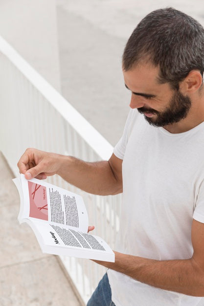 Free Man On Street Reading Book Psd