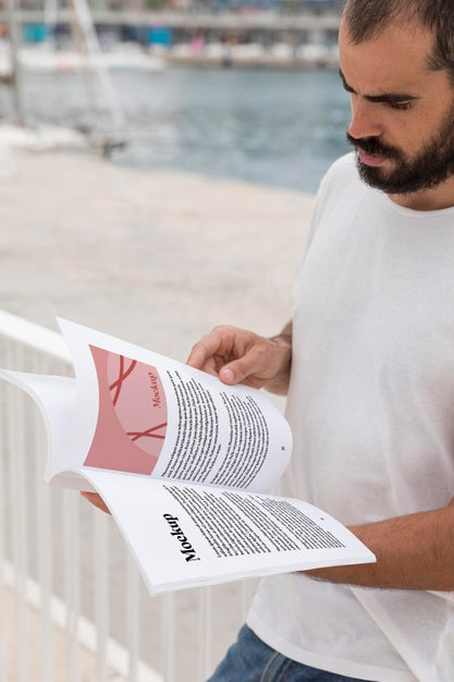 Free Man On Street Reading Book Psd