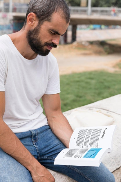 Free Man On Street Reading Book Psd