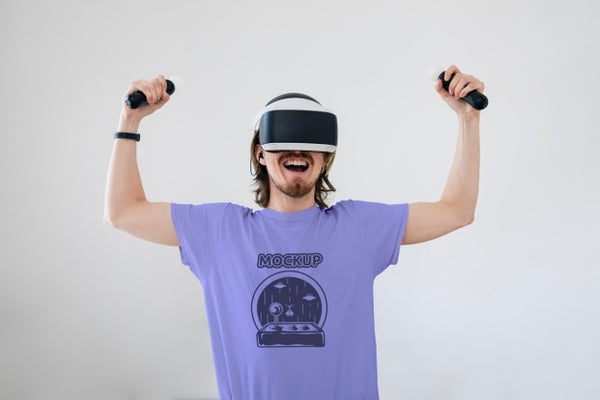 Free Man Playing Video Games At Home With Vr Headset Psd