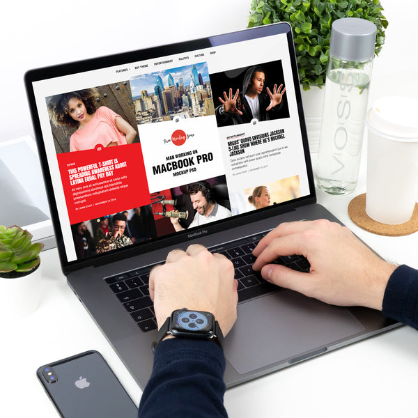 Free Man Working On Macbook Pro Mockup Psd