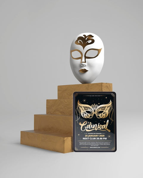 Free Mask On Stairs And Carnival Poster Mock-Up Psd