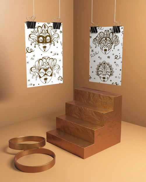 Free Mask Sketches With Stairs And Golden Rings Psd