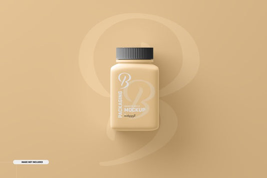 Free Medium Square Pill Supplement Bottle Mockup Psd