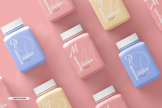 Free Medium Square Pill Supplement Bottle Mockup Psd