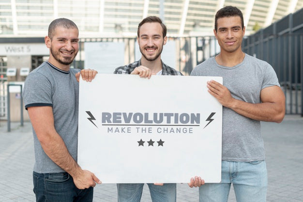 Free Men Holding Protest Mock-Up Psd