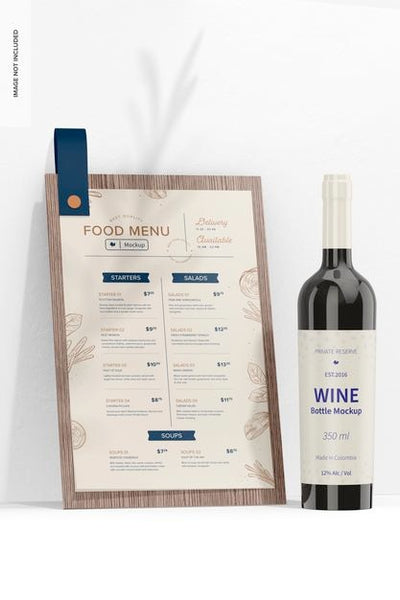 Free Menu With Leather Loop Mockup, With Wine Psd