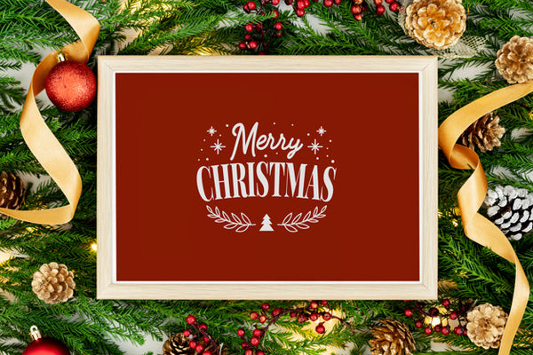 Free Merry Christmas Greeting In A Frame Mockup Psd
