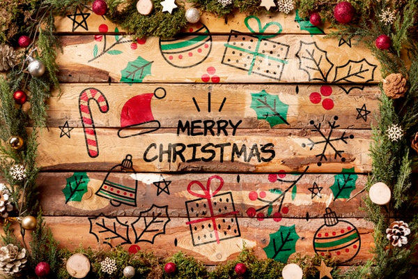 Free Merry Christmas Lettering Mock-Up On Wooden Background Psd