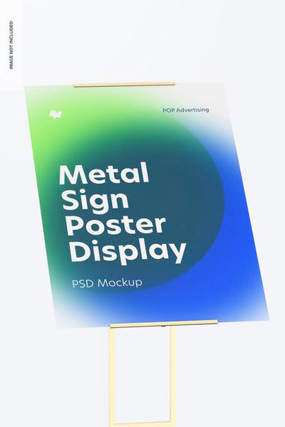 Free Metal Sign Poster Floor Display Mockup, Close-Up Psd