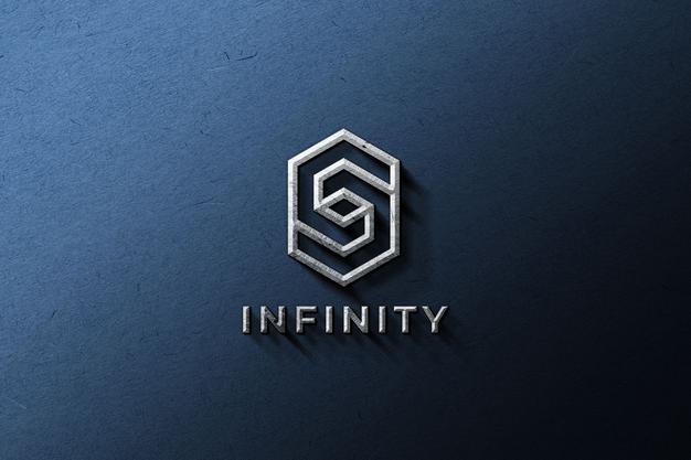 Free Metallic Logo Mockup On A Blue Wall Psd