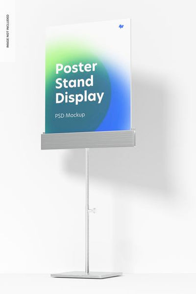 Free Metallic Poster Stand Display Mockup, Front View Psd