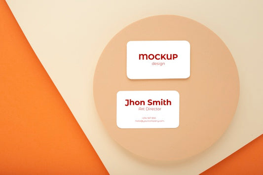 Free Minimalist Business Card Mockup Composition Made With Geometric Figures With Earth Colors Psd