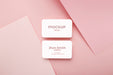 Free Minimalist Business Card Mockup Composition On Geometric Background With Pink And White Colors Psd