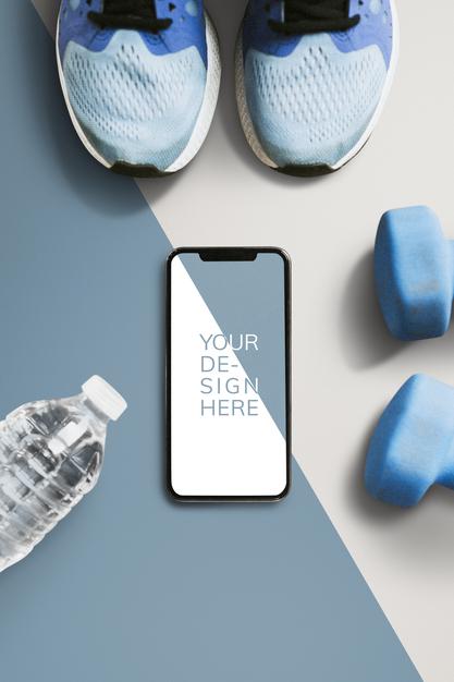 Free Mobile Phone Screen Mockup And Sporting Equipment Psd