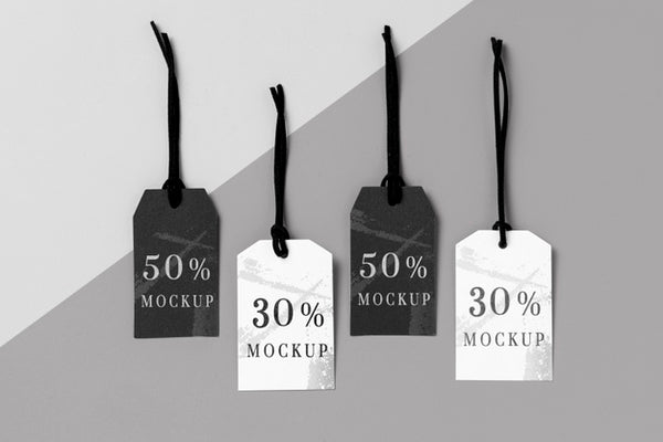 Free Mock-Up Arrangement Of Black And White Clothing Tags Psd