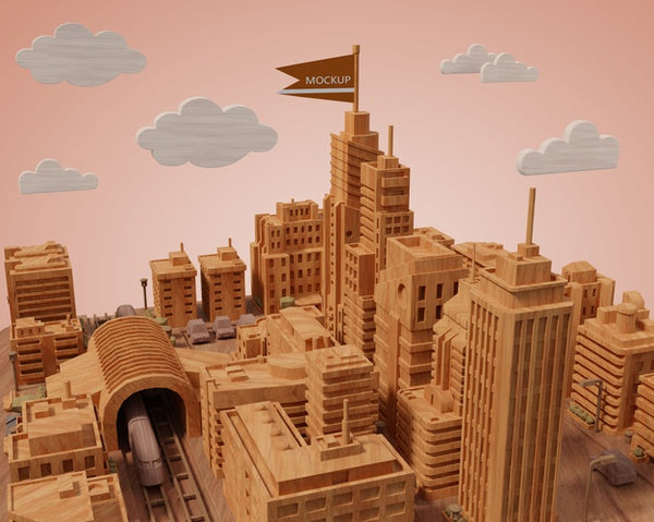 Free Mock-Up Cities 3D Buildings Miniature Psd