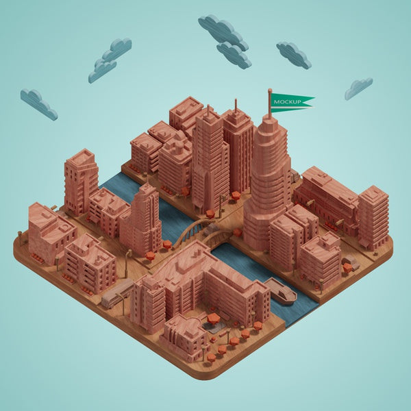Free Mock-Up City 3D Building Miniature Psd