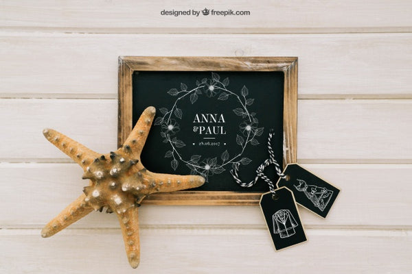 Free Mock Up Design With Blackboard, Labels And Starfish Psd