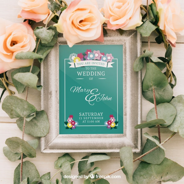 Free Mock Up Design With Frame, Flowers And Leaves Psd
