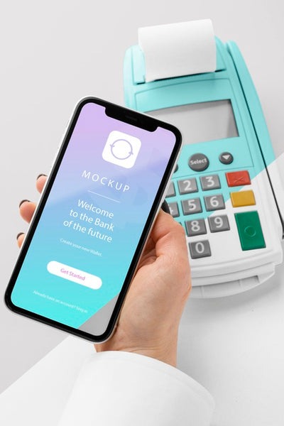 Free Mock-Up E-Payment With Smartphone And Payment Terminal Psd