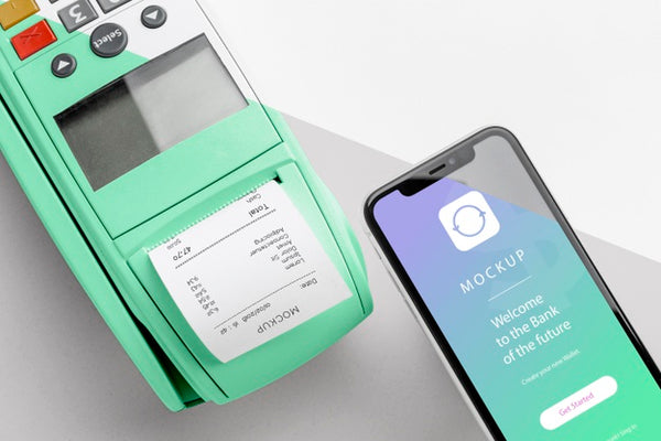 Free Mock-Up E-Payment With Smartphone And Payment Terminal Psd