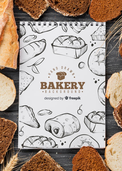 Free Mock-Up Frame Of Bread With Notebook Psd