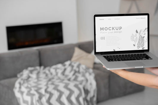 Free Mock Up Laptop In Bedroom Psd