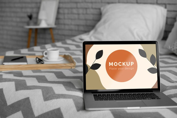 Free Mock Up Laptop On Bed Psd