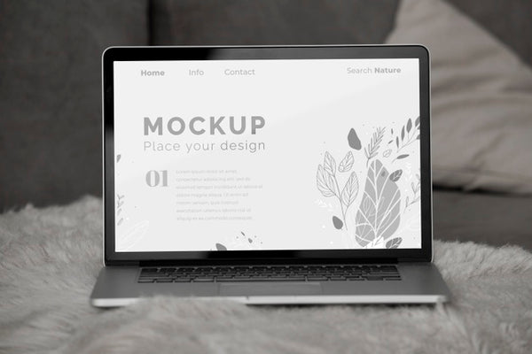 Free Mock Up Laptop On Bedroom Psd