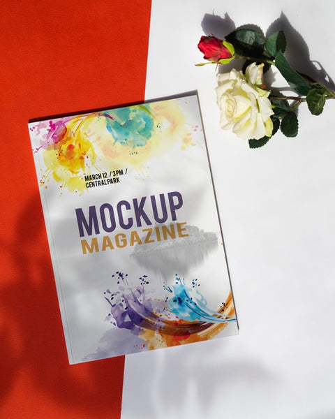 Free Mock Up Magazine Next To A Rose Psd