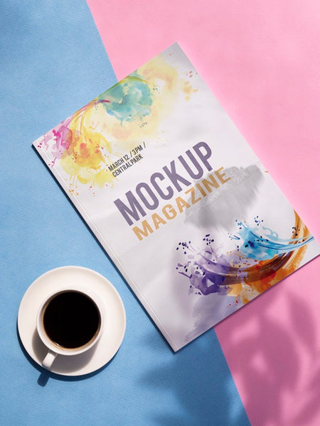 Free Mock Up Magazine Next To Coffee Cup Psd