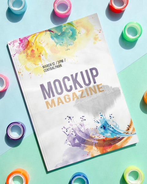 Free Mock Up Magazine Next To Tape Rolls Psd