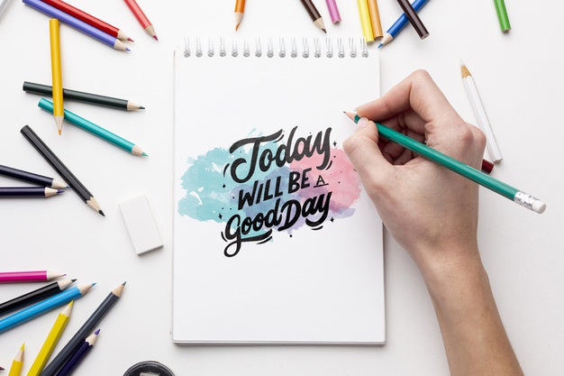 Free Mock-Up Notebook With Crayons Psd