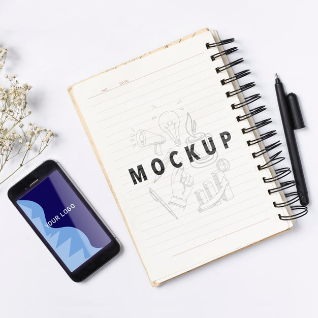 Free Mock-Up Phone And Notebook For Notes Psd