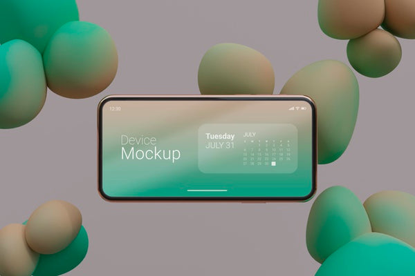 Free Mock-Up Smartphone Composition With Liquid Dynamic Elements Psd
