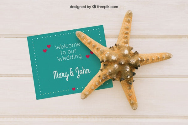Free Mock Up With Wedding Invitation And Starfish Psd