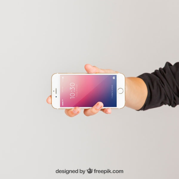 Free Mockup Concept Of Hand Holding Smartphone Horizontal Psd