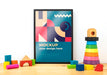 Free Mockup Frame On Desk With Toys Blocks Psd