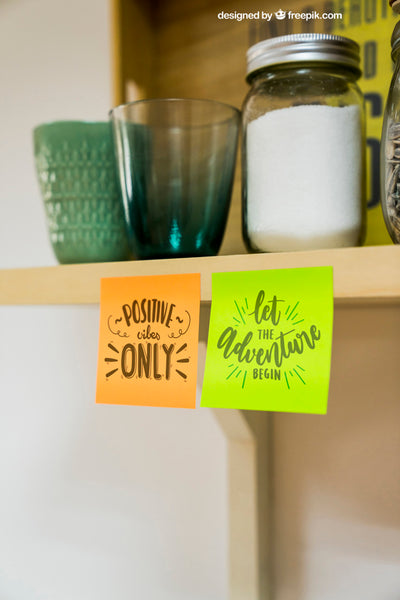 Free Mockup Of Sticky Notes On Kitchen Cupboard Psd