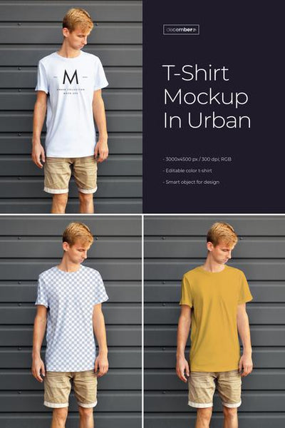 Free Mockups T-Shirt Design On A Young Man. Urban Style Psd