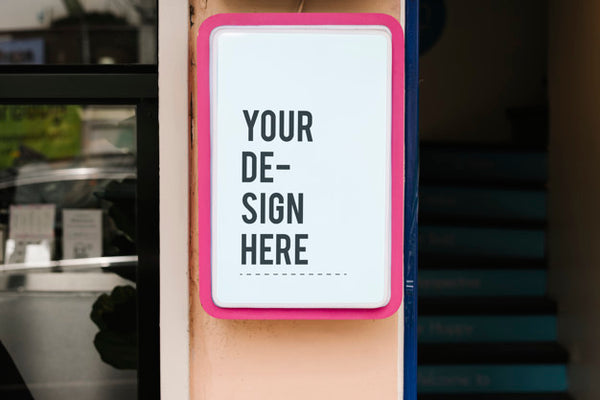 Free Modern Shop Sign Mockup With Bold Pink Frame Psd