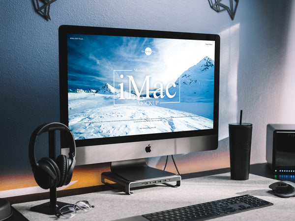 Free Modern Workstation Imac Mockup