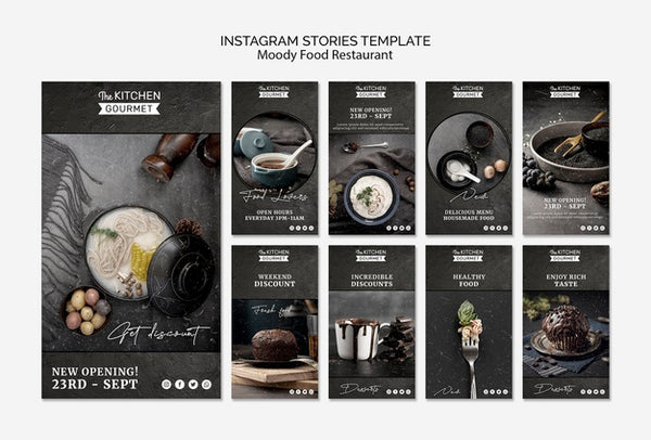 Free Moody Food Restaurant Instagram Stories Concept Mock-Up Psd