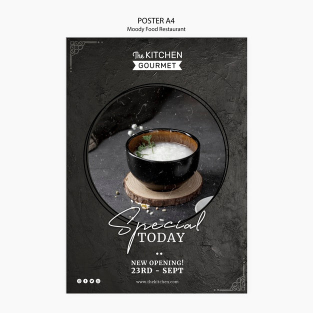 Free Moody Food Restaurant Poster Concept Mock-Up Psd