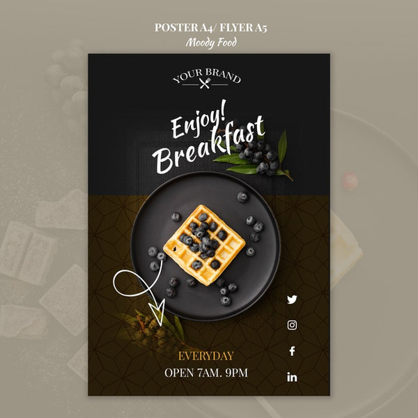 Free Moody Food Restaurant Poster Concept Mock-Up Psd