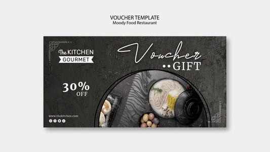 Free Moody Food Restaurant Voucher Template Concept Mock-Up Psd